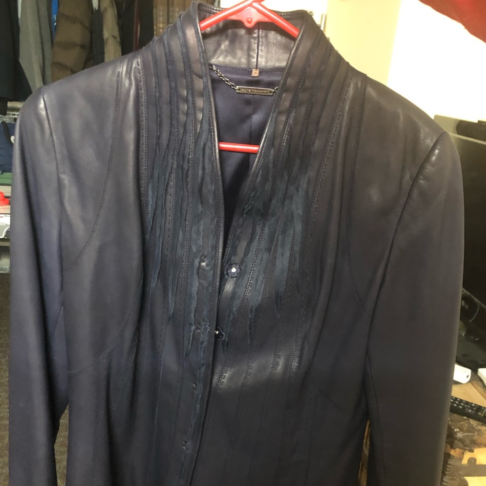 Elie Tahari Dark Grape Shawl-Collar leather jacket